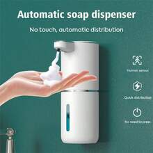 DONASIRA Dispensador de jabón automático por sensor infrarrojo de gran capacidad de 380ml, bajo nivel de ruido, dispensador eléctrico de detergente para el hogar de descarga rápida, botella portátil para lavado de manos, apto para desinfección de manos y limpieza del hogar, resistente al agua IPX5, recargable por USB tipo C, 4 niveles ajustables de espuma/líquido, para colocar en escritorio o pared, apto para cocina y baño, nuevo para la primavera - Ver 6