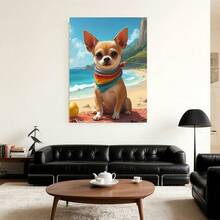 Con marco 1 Pieza de Cuadro de Chihuahua Pintado a Mano - Arte de Pared en Lienzo con Marco de Madera, Impresión de Raza Chihuahua Adecuada para Decoración Interior/Exterior - Regalo para Amantes de Mascotas Listo para Colgar en Sala, Dormitorio, Cocina - Estilo de Impresión Pintada a Mano,Disponible en tamaños de 20.83 x 30.99 cm o 30.99 x 46.23 cm - Enmarcado - Ver 3