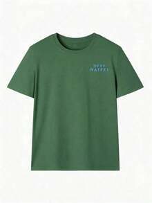 Cute Marine Life Print Women's Loose T-Shirt, Round Neck Short Sleeve Summer Top, Vintage Street Style Washed Cotton Graphic Tee For Vacation Daily - 綠色 - 查看 2