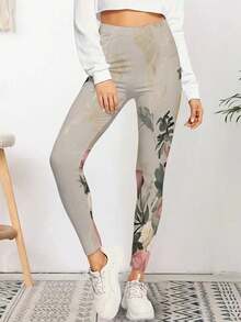 Women's Vintage Floral Print Leggings - High Waisted Yoga Pants With Rose Flower Pattern - Butter Soft Fabric Activewear - Comfort Stylish Workout Apparel For Ladies Full Length Leggings For Pilates Running - Multicolor - View 2