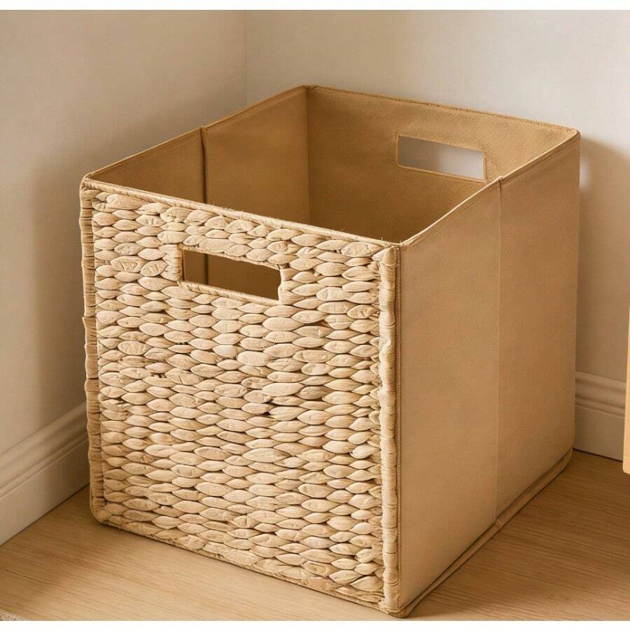 Water Hyacinth Woven Collapsible Storage Cube, Space-Saving Organizer For Bedroom & Playroom - 自然的 - 查看 1