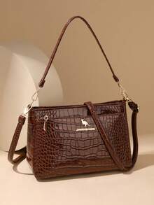 New Crocodile Embossed PU Leather Crossbody Bag For Women, Shoulder Bag Or Handbag, Glossy Classic Casual Commuter Bag - Coffee - View 10