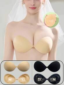 1Pair Women's Bionic Palm-Shaped Push Up Bra, Self-Adhesive Strapless Invisible Sticky Bra With Seamless Tapered Edge, Instant Lift & Gather Bust Enhancer, Reusable Magic NuBra For Deep V, Party Dresses & Wedding Gowns - Apricot - View 2