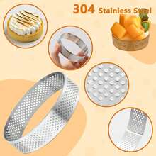 Cetakan Tart Berlubang, Cetakan Kue Stainless Steel Bulat, Cetakan Mousse untuk Memanggang, Memasak, dan Mentimun, Kulit Tart Buah Kecil - MultiWarna - View 3
