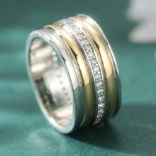 Fashionable Minimalist Dual-Tone Multi-Layer Smooth Ring Set, Inlaid With White Synthetic Cubic Zirconia, Exquisite Versatile Jewelry Accessory - Two-color - View 6
