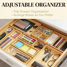 14-Piece Bamboo Drawer Organizer Set, Wood Tray Junk Drawer Organizers With Multi-Use Divider Bins For Kitchen, Bathroom, Office Desk, And Makeup Organization (Natural, 14 Pack) - 查看 1