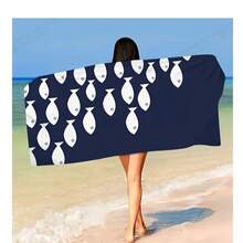 1 pieza Toalla de playa grande con estampado de peces, toalla de lujo suave y de secado rápido, adecuada para piscina, viaje, camping, yoga, gimnasio, accesorio esencial de playa de verano, regalo para adultos, regalo para amigos - A - Ver 3