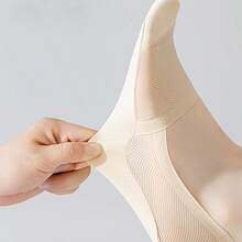 2 Pairs Women's Apricot Boat Socks, Summer Thin Low-Cut Invisible Non-Slip No-Slip-Off Mesh Breathable Ice Silk Couple Boat Socks, Suitable For Daily Casual Wear - A - View 2