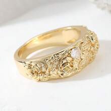 波西米亚风格黄金花叶图案戒指，镶嵌闪亮立方氧化锆石，适合作为结婚戒指、订婚戒指或周年纪念戒指。 - 金色 - 查看 5