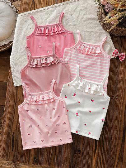 Baby Girls' Sleeveless Floral Lace Trim Camisole, Lightweight & Breathable For Summer