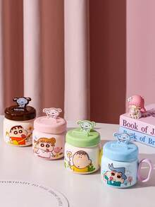 CRAYON SHINCHAN Cốc sứ có nắp đậy, có thể dùng làm giá đỡ điện thoại, cốc sứ dễ thương có tay cầm - Lựa chọn quà tặng hoàn hảo - Nhiều màu - Xem 7