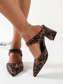 女士棕色豹纹高跟鞋，欧美时尚尖头套脚穆勒鞋，粗跟通勤鞋，适合派对、街头、商场、音乐节、情人节约会等场合。 - 棕色 - 查看 4