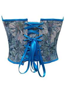 Áo corset không dây in họa tiết bất đối xứng cổ điển dành cho nữ, tiệc năm mới, ngày lễ tình nhân, áo ngày lễ - Màu xanh lam - Xem 2