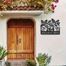 Personalized Metal Door Plate - With Name And Number, Bird & Oak Leaf Wreath Design, Waterproof Matte Finish, Easy Installation On Front Door/Mailbox, Durable Outdoor Housewarming Gift, Mailbox Number Plate - Black - View 6