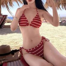 Women Tankinis - Red Stripes + White Coat - View 5