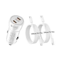 Fast Charging Mobile Phone Car Charger 60W PD 3.0 Fast Car Charger 2 USB-C Ports With 1m/2m Charging Cable Compatible With IPhone Series And Other Mobile Devices Type-C PD Fast Charging Car Adapter Battery Not Included Memorial Day Summer Kickoff - White + 1M/2M Data Cable - View 8
