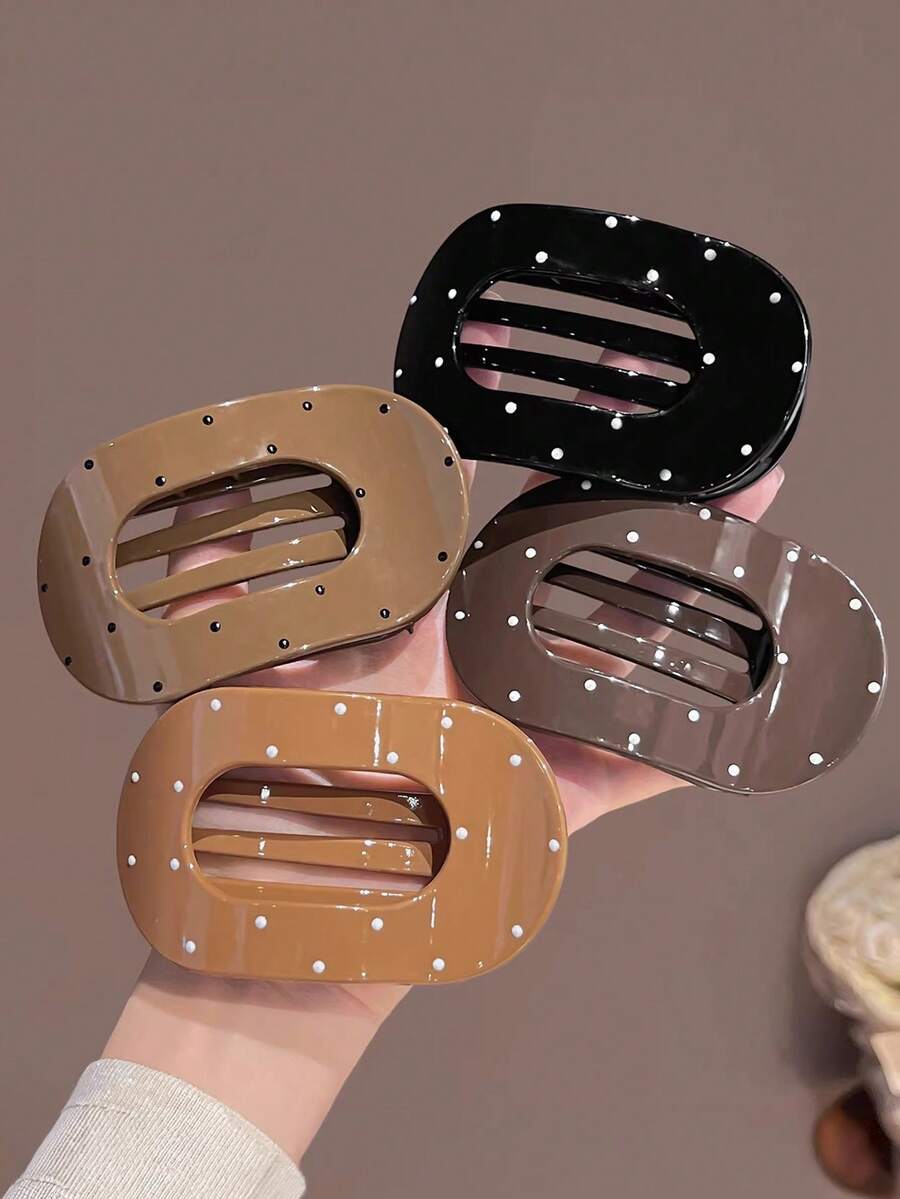 4 piezas/1 pieza Pinzas para el cabello planas ovaladas con estampado de lunares vintage, pinzas cómodas para moños, coletas, peinados, disponibles en varios colores, elegantes, minimalistas, adecuadas para uso diario, casual, commute, accesorios de playa, festival, fiesta - Multicolor - Ver 1