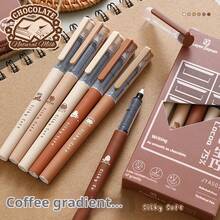 6pcs Coffee Themed Quick-Drying Liquid Ink Gel Pens, Smudge-Proof, Soft Touch, Suitable For Note-Taking, Drawing, School & Office Supplies - Black - View 3