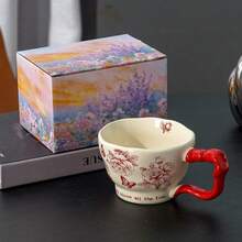 10盎司法式浪漫玫瑰蝴蝶陶瓷杯，复古创意不对称水杯，高端早餐杯，适合居家、办公室、学生宿舍使用，可微波炉加热，可洗碗机清洗，送给女友、闺蜜的专属礼物 - 彩色 - 查看 12