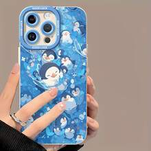 Lindos pingüinos azules nadando felices juntos. funda de teléfono Fundas compatibles con ,Apple,VIVO,OPPO,,, y Honor.Fabricadas en silicona TPU,ofrecen protección contra golpes y caídas. - Blanco - Ver 2