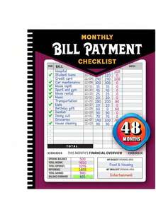 Monthly Bill Payment Checklist: Premium Bill Tracking Notebook (8" X 10"), 4-Year Planner, Includes 960 Records - Red - View 1
