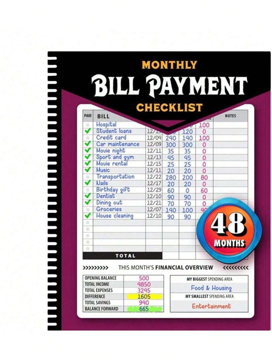 Monthly Bill Payment Checklist: Premium Bill Tracking Notebook (8" X 10"), 4-Year Planner, Includes 960 Records - Red - View 1