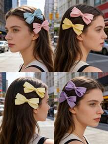 1 pieza Clip para el cabello de estilo coreano con lazo, de unicolor y lindo, de poliéster, fresco y dulce para el flequillo de niñas, para todas las estaciones - Multicolor - Ver 1