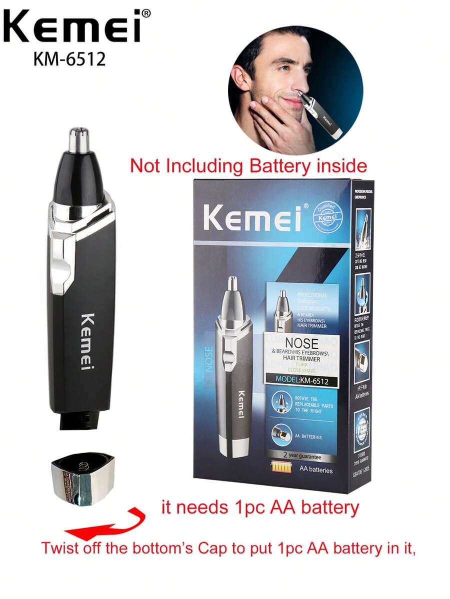 Kemei Máy tỉa lông mũi 6512, dụng cụ chăm sóc cá nhân cho nam giới, dụng cụ tỉa lông mũi bằng len, dụng cụ tẩy lông mũi tại nhà, máy tỉa lông tai, dụng cụ tẩy lông mũi an toàn.