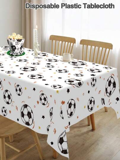 1 chiếc khăn trải bàn nhựa hình chữ nhật dùng một lần, kích thước 54 x 72 inch, họa tiết bóng đá và ngôi sao rực rỡ, thích hợp trang trí tiệc bóng đá, khăn trải bàn tiệc sinh nhật chủ đề bóng đá, hoàn hảo cho sinh nhật, kỷ niệm và các sự kiện thể thao.