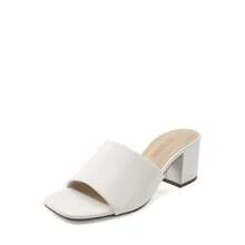 Women Minimalist Chunky Heeled Mule Sandals, Comfortable Slip On Square Open Toe Summer Sandals - 白色 - 查看 3