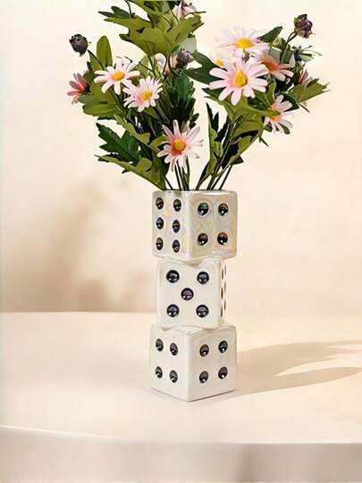 现代树脂骰子花瓶 - 小巧独特的装饰花瓶，适合插干花、玫瑰和芦苇草 | 是客厅和咖啡桌的理想装饰品 - 单枝花瓶家居装饰礼品