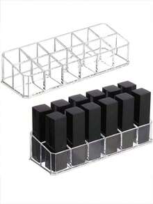 1pc 12-Grid Lipstick Holder Organizer Display Stand, Makeup Cosmetic Storage Box For Vanity Tabletop - Clear - View 5