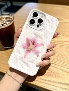 1 chiếc ốp lưng tương thích với iPhone 17/16 Pro Max/15 Plus/14 Pro, chất liệu TPU mềm mại, thoáng mát, kiểu chấm bi Ins, họa tiết hoa ly hồng, chống sốc toàn diện, các đường cắt chính xác. - trắng - Xem 2