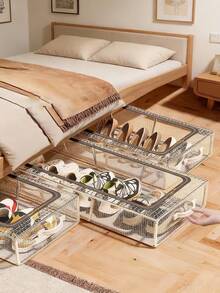 Transparent Shoe Storage Box Foldable Under-Bed Storage Organizer For Shoes Clothes & Home Organization No Assembly Shoe Rack Waterproof Closet Storage For Bedroom Living Room Dorm Under The Bed Shoe Cover Room Decor Home Decor Back To School - Multicolor - View 10