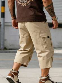 Pantalones cortos casuales de unicolor para hombre de talla grande con bolsillos, pantalones casuales rectos y sueltos para hombre de talla grande, pantalones de talla grande para hombre, pantalones deportivos sueltos de color negro, pantalones deportivos para hombre, pantalones cortos para hombre, regalo para el esposo - Caqui - Ver 7