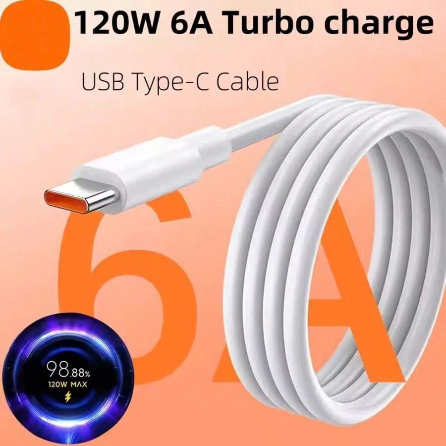 1-3 piezas Cable de carga rápida y transferencia de datos Tipo C 6A, 120W USB a Tipo C, compatible con Xiaomi 15 14 13 12 11 6A 67W, Note 10 9 8 7 Pro, K70, Poco X6 - Blanco - Ver 1
