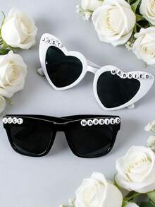 2/1pc"JUST MARRIED" Heart-Shaped Wedding Party Glasses, Suitable For Bachelor/Bachelor Parties, Gifts For The Bride And Bridesmaids, Wedding Party Decorations, Party Favors, And Wedding Accessory Glasses. - View 1