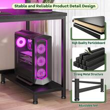 EnHomee 39.3"W Office Gaming Desk With Adjustable Monitor Stand, LED Lights & Power Outlet For Small Space - 黑色 - 查看 8