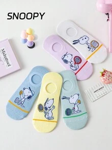 5双装 SNOOPY 联名夏季船袜，日系卡通印花浅口隐形袜，柔软透气清爽短袜 - 彩色 - 查看 8
