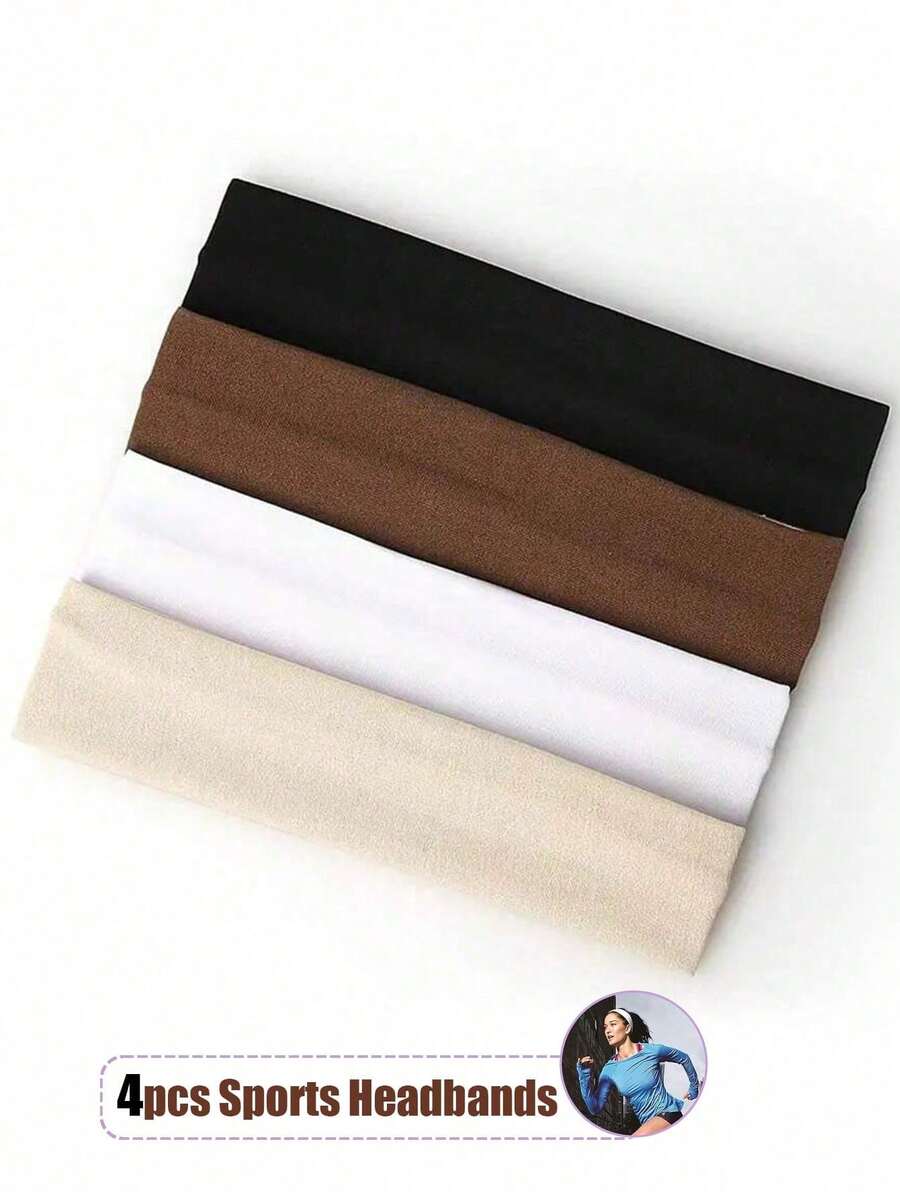 4pcs/Set Sweat-Absorbing Elastic Sports Headbands, Multi-Color Neutral Tones For Tennis, Yoga, Running & Fitness