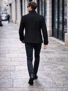 Double Blazer, Autumn/Winter, Regular Fit, High In The Front And Low In The Back, Overcoat - 黑色 - 查看 3