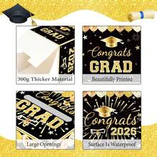 Black Gold Graduation Card Box, Class Of 2026 Congrats Party Money & Gift Card Holder, Elegant Grad Party Decoration Supplies, 8.7-Inch Square - Black Gold - 查看 7