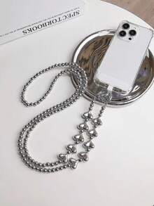 1 chiếc dây đeo điện thoại chéo vai thủ công kiểu tối giản, đính hạt cườm, hình trái tim, có dây đeo vai tháo rời, dài khoảng 120cm, màu đen/bạc. - Nhiều màu - Xem 2