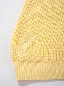 Women's Simple Ribbed Solid Color Casual Korean Textured Commuter Loose Versatile Stand Collar Zipper Half-Placket Pullover Long Sleeve Sweater, Spring/Autumn/Winter - 黃色 - 查看 9