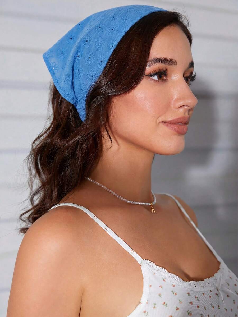 1 pieza Diadema con volantes bordada a mano para mujer, adecuada para uso diario y accesorios para el cabello de verano para vacaciones, banda para el cabello de playa, diadema de vacaciones para mujeres - Azul - Ver 1