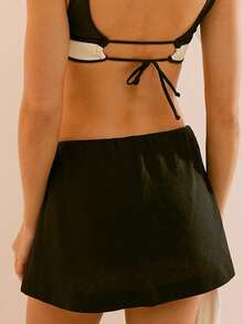 Women's Cotton Linen Skorts Casual Cute A-Line Mini Skirts With Ruffle Trim High Waist - 黑色 - 查看 3