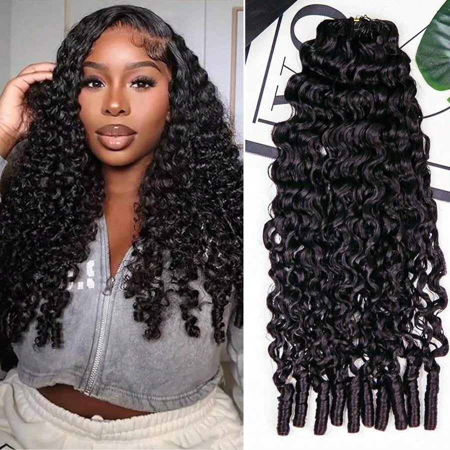 bling hair Burmese Curly Feather Crochet Human Hair For Women 14 16 Inch Extensions Human Crochet Hair Pre Looped 50g Reusable Invisible Pre-Separated Knotless 100% Virgin Human Hair Crochet Bundles Natural Black - Natural Black - 查看 1