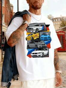 Motif T-Shirt, Crew Neck, Relaxed Fit, Bold Print, Spring Outfit, Cotton T-Shirt, Men's T-Shirt - trắng - Xem 7