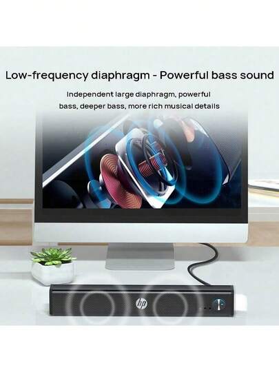 HP WS10 Pro Speaker, Computer Speakers, Desktop Multimedia Speakers, Subwoofer, USB, Long Bar Gaming Surround, Stereo Player, Laptop Speakers