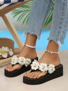 Spring/Summer EVA Vacation Bohemian Platform Wedge Slippers, Chinese Style Floral Women Sandals - Black - View 6